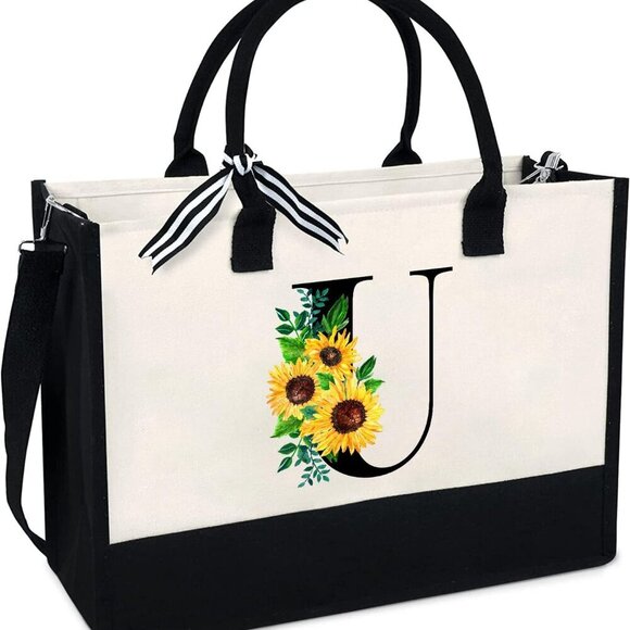Sunflower Canvas Tote Bag Women with Zipper Pocket Large Capacity Durable - Picture 1 of 7